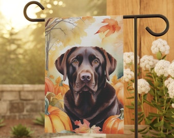 Chocolate Lab Retriever Dog Garden Flag and House Banner for Chocolate Labrador Lovers, Autumn Fall Garden Decor