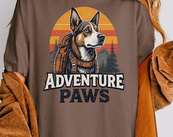 Hiking Comfort Colors Shirt, Adventure Paws Outdoorsy T-Shirt, Retro Nature Dog Lover Gift, Wilderness Unisex Tee, Cattle Dog Top