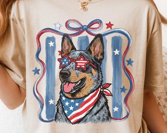 Blue Heeler Shirt, Patriotic Dog Lover Shirt, 4th Of July Dog Mom Tee, Australian Cattle Dog Shirt, Independence Day Herding Dog T-Shirt