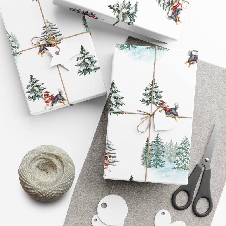 Watercolor Australian Shepherd Christmas Wrapping Paper Roll, Glossy or Matte Finish, Holiday Dog Lover Gift Wrap, Aussie Minimalist Wrap zdjęcie 3
