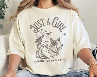 Custom Australian Cattle Dog Shirt, Just a Girl and Her Heeler Western Style Tee, Blue Heeler Red Heeler T-Shirt, Personalized Dog Mom Gift