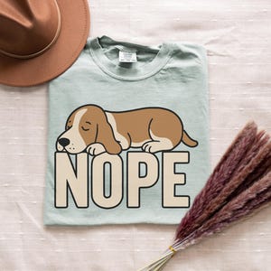 Funny Basset Hound Nope Shirt, Comfort Colors Unisex Tee, Sarcastic Sleepy Dog Cartoon T-Shirt, Gift for Dog Lovers, Basset Parent Apparel