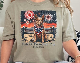 Red Heeler Shirt, Australian Cattle Dog Shirt, Patriotic Dog Lover Tee, Fourth of July Dog Shirt, Comfort Colors Dog Mom or Dog Dad Gift