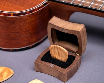 Médiators en bois personnalisés avec étui, kit de médiators personnalisé, boîte de support pour médiators, musicien joueur, idée cadeau d'anniversaire pour la fête des pères