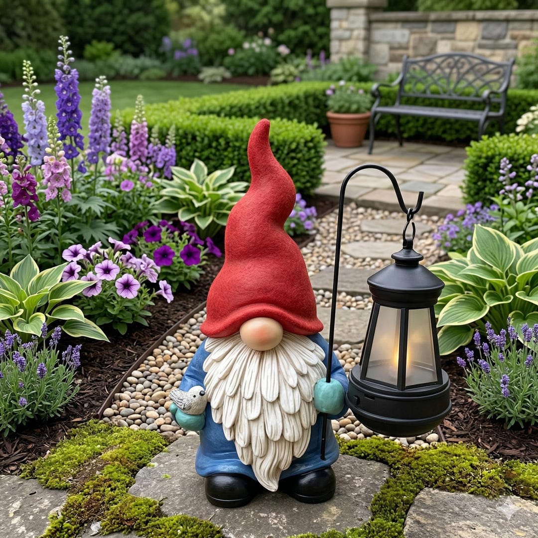 Solar Gnome Garden Light Resin Statue LED Outdoor Patio Yard Decor Gift ...