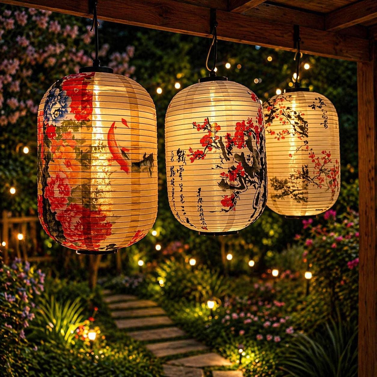 Solar Cherry Blossom Lantern Japanese Hanging Garden Light