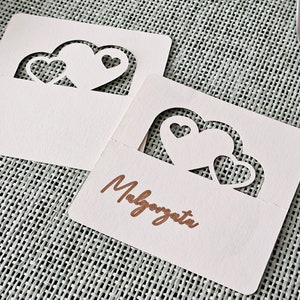 Tischkarte Hochzeit / Familienfeier Doppelherz handgemacht aus Natur/Fotokarton - klappbar zum Aufstellen - in verschiedenen Farben