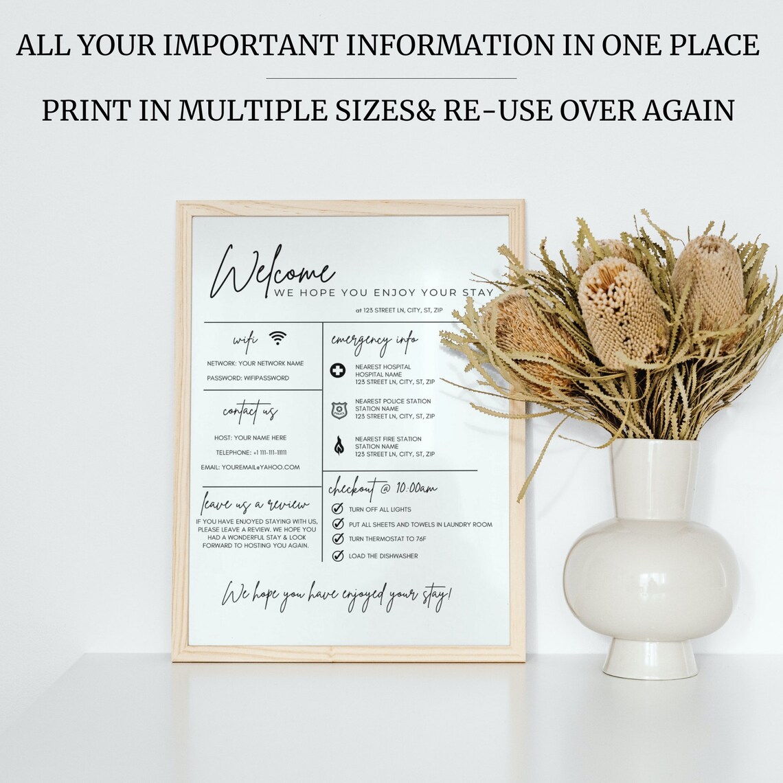 Editable Airbnb Welcome Sign, Printable Short Term Rental Signs ...