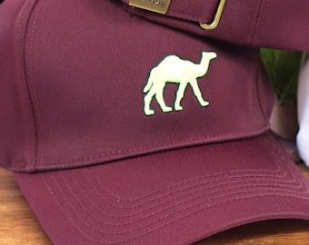 Burgundy Cap Embroidered Camel Logo Dad Hat Unisex Adjustable Head-wear