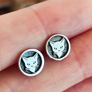 Cat Studs Earrings. Silver Kitty Earrings. Cat Lover Jewelry. Lynx Face Studs.