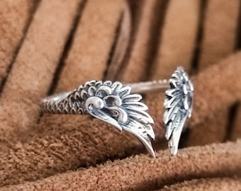 Silver Angel Wings Ring. Pegasus Wings Ring. Angel Wings Jewelry. Adjustable Silver Ring for Woman. Solid Silver Oxidized. Ave Phoenix Wings