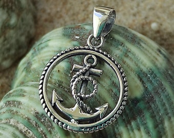 Collier ancre en argent, médaille ancre de marin en argent 925, souvenir nautique fait main, amulette marine en argent massif, pendentif amoureux de la mer