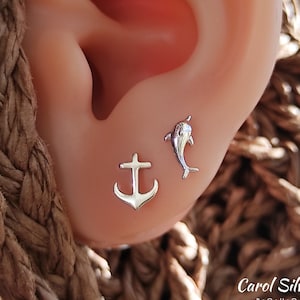 Anchor Jewels, Complementary Nautical Earrings, 925 Silver Anchor and Dolphin Earrings, Marine Vibes Earrings, Ocean Jewelry