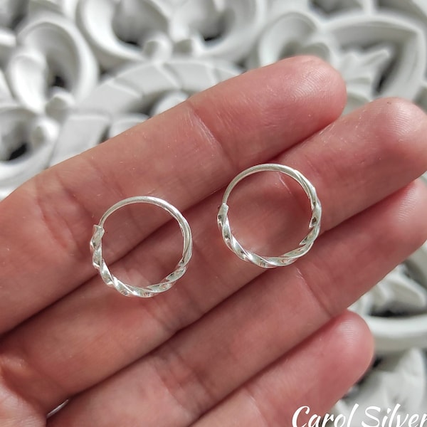 Orecchini a cerchio ricci, Argento ipoallergenico, Orecchini dormienti intrecciati, Orecchini a cerchio in argento 925, Orecchini Huggie Hoops 925, Aros de Plata 925