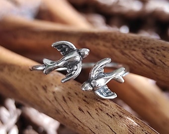Adjustable Birds Ring • Nature-Inspired Jewelry • Handmade 925 Silver Swallow Ring • Boho Gift for Her