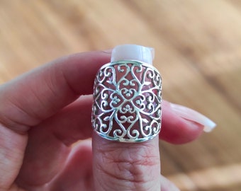 Silver Filigree Ring, Carved Filigree Ring, Sterling Silver Victorian Ring, Vintage Silver Ring, Ring, Silver Wide Ring, Intricate Geo Ring