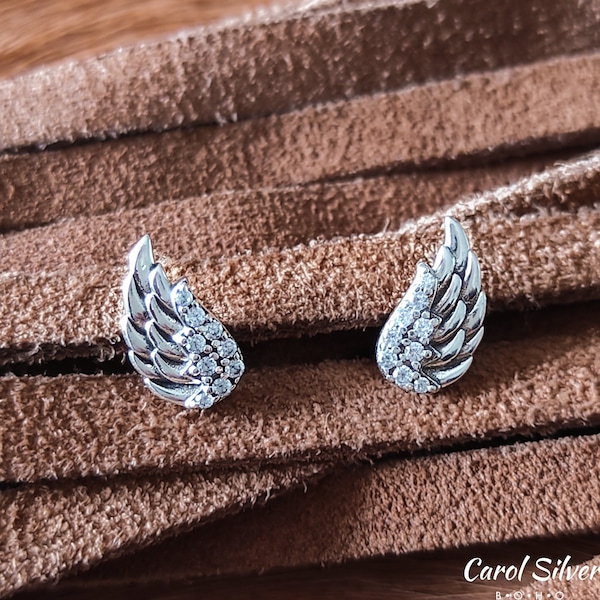 925 Sterling Wings, Celestial Feathers, Angel Wings Earrings, Embossed Wings, Cherub's Wings Studs, Cute Freedom Studs, Icarus Wings