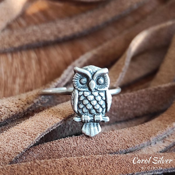 Adjustable Sterling Silver Owl Ring · Rustic Boho Jewelry