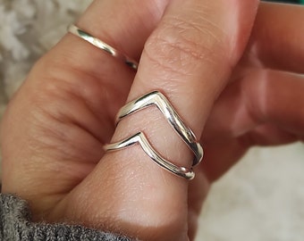 Double V Shape Ring for Women Band 925 Sterling Silver, Adjustable Double V Ring, Sterling Silver Beak Ring, Boho Chic V Shape, Duo V Fusion