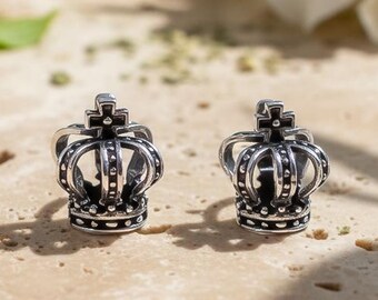 Silberne Kronen Ohrringe · Sterling Silber Ohrstecker · Königliche Vintage Schmuck · Heraldisches Design · Kathedrale Inspiriertes Geschenk für Sie