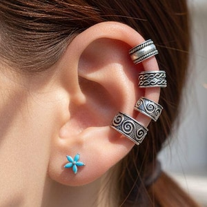 Pendiente Ear Cuff de Plata de Ley 925: Helix sin Perforación Boho Unisex
