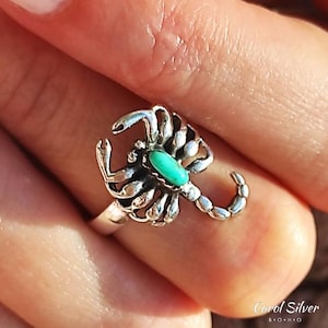Silver Scorpion Ring · Natural Turquoise Amulet Ring · Scorpio Zodiac Jewelry