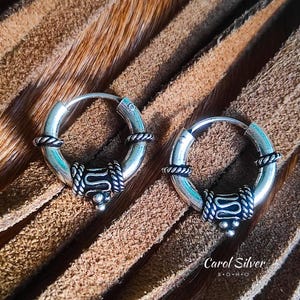 Pendientes Aros Bali de Plata Maciza 925. Aros 20 mm Étnicos para Mujer y Hombre. Joyería Tribal Hecha a Mano. Pendientes Moda Verano Plata