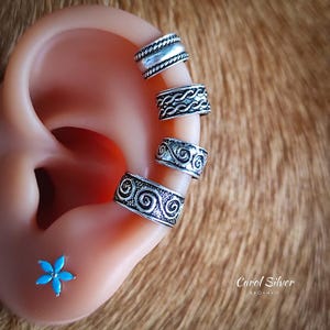 Bijou d'oreille en argent sterling | Boucles d'oreilles non percées tribales bohèmes | Bijoux ethniques de style hippie | Cadeau pour elle | Manchette Helix Wrap