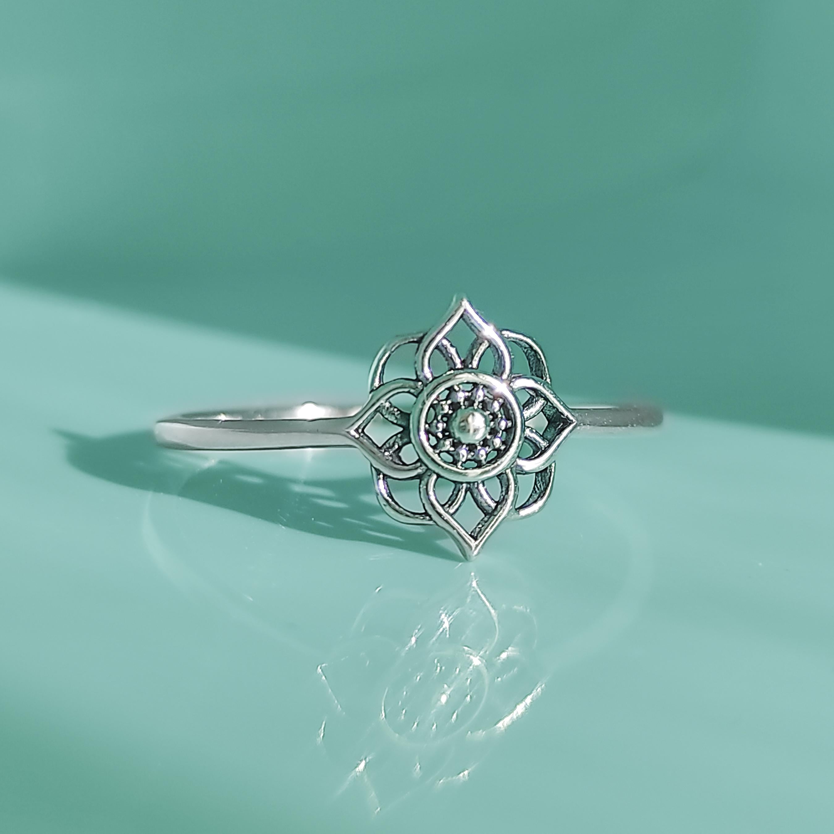 Anillo Mandala de Plata Maciza, Sortija Mandala Plata 925, Mandala Henna, Anillo Palacio Hindú, Anillo de Plata Boho, Anillo Filigrana Plata