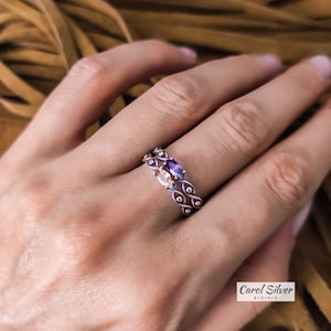 Braided Solitaire Ring, Silver Braid Ring, Infinity Ring & Genuine Gemstone, 925 Silver Stackable Ring, Amethyst Solitaire Ring, Gift Ring