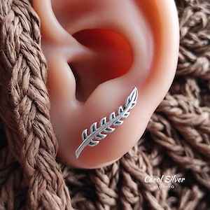 Sterling Silver Leaf Climber Earrings · Cottagecore Branch Studs