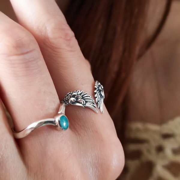 Pegasus Wings Silver Ring, Filigree Wings Ring, Angel Wings Ring, Adjustable Silver Ring, Solid Silver Adjustable Band, Ave Phoenix Wings