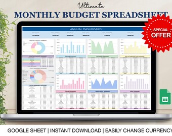Annual Budget Google Spreadsheet Monthly Budget Template Yearly Budget Planner Debt Payoff Tracker sinking fund Personal Finance Tracker.