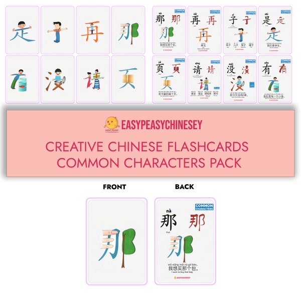 Chinese Character Flashcards (Common Characters Pack) Pinyin, Sentences & Illustrations HSK 1