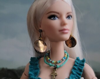 Barbie doll layered necklace turquoise jewelry.