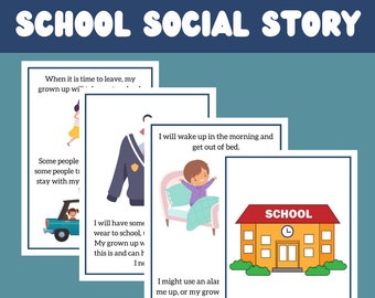 Historia social de ir a la escuela, historias de habilidades sociales, escuela para niños, ayudas visuales para la escuela de autismo, historia social de ansiedad escolar, visual del autismo