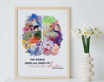 The world needs all kinds of minds print, inclusive education, special education, inclusion and diversity, children's colourful wall art