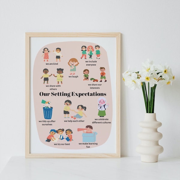 Eyfs setting expectations poster, childminder rules, welcome door sign, our setting expectations, montessori Print, behaviour management