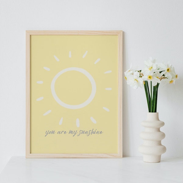 You are my sunshine wall art, sunshine yellow nursery print, unisex nursery design ideas, pastel yellow sunshine nursery, newborn baby gift