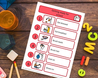 School checklist visual aids, additional needs communication in print, visual timetable for daily routines, school visual resources