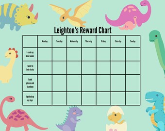 Personalised behaviour reward chart,customisable reward chart,behaviour management, potty training chart,dinosaur aesthetic, sticker chart