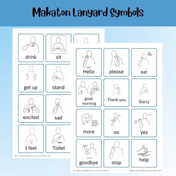 Makaton communication lanyard symbols, emotions visuals, basic classroom symbols, non verbal communication aids, communication in print