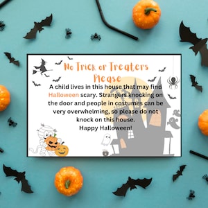 Halloween door sign, trick or treat sign, polite Halloween notice, Halloween welcome sign, Halloween sensory, No trick or treaters sign