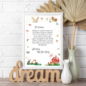Carta da floresta encantada da fada paci, visita da fada da chupeta, duendes e fadas da floresta encantada, carta personalizável, personalizada