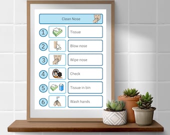 Nose cleaning station visual aids, additional needs communication in print, visual timetable for daily routines, classroom visual resources