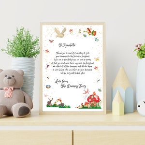 Carta del bosque encantado del hada ficticia, visita del hada ficticia, duendecillos y hadas del bosque encantado, carta personalizable, personalizada