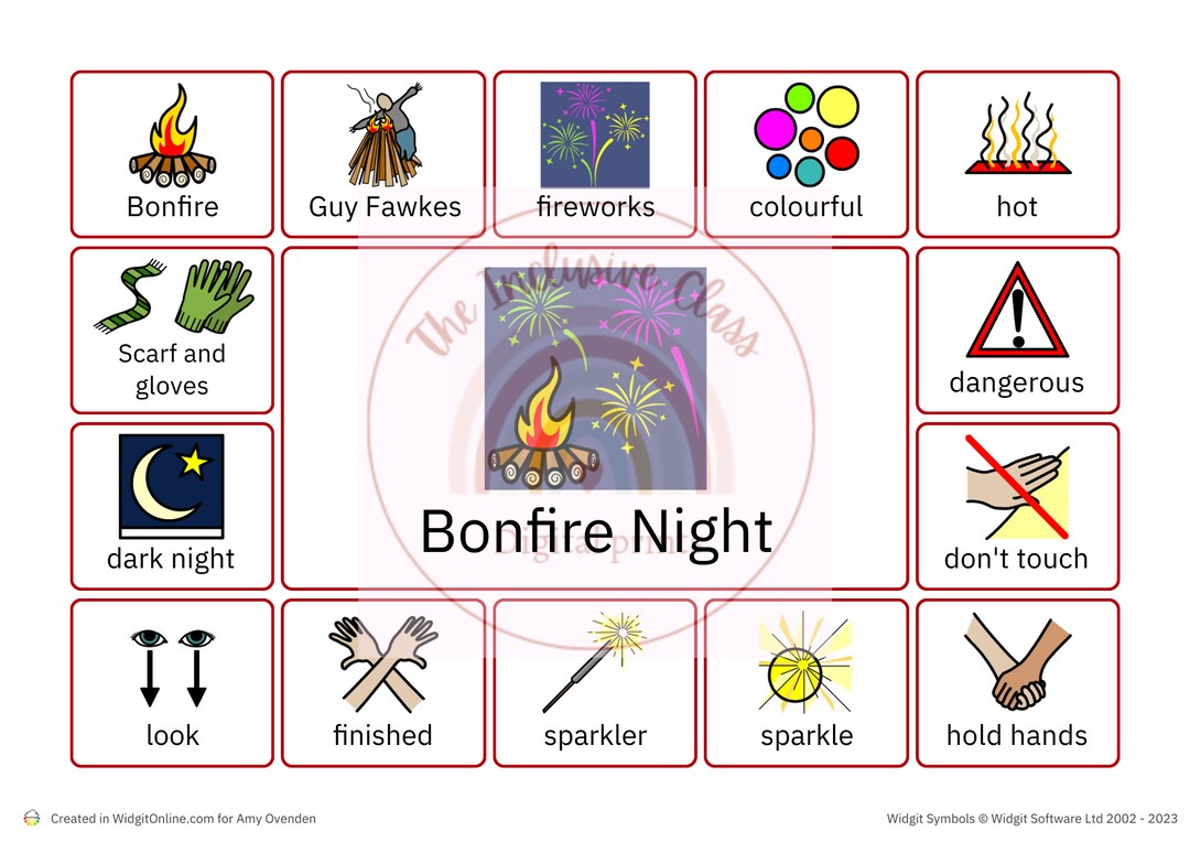 Bonfire Communication Inca Bonfire Night Communication Board, Non Verbal Visual Aids ...