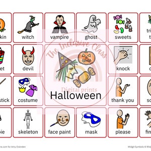 Halloween communication board, non verbal visual aids, communication system,  non verbal autism, Halloween communication aid