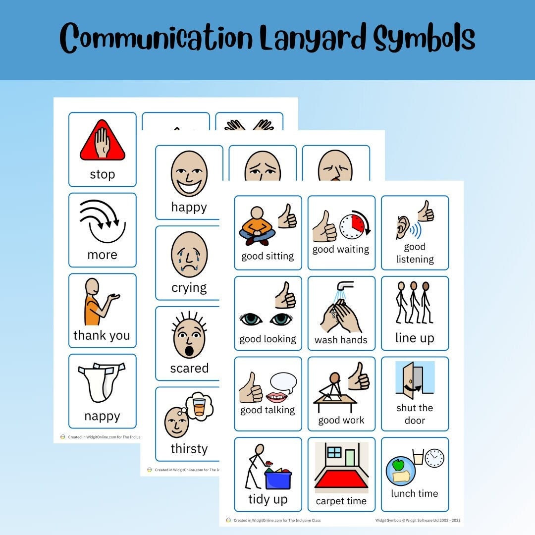 Pecs Communication Lanyard Symbols, Emotions Visuals, Basic Classroom ...