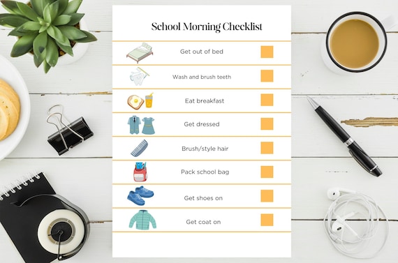 Daily routine visual checklist, Morning routine for children, School morning jobs list, SEN checklist for school mornings